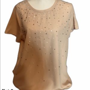 Rose pink top sequins short sleeves XL NWOT